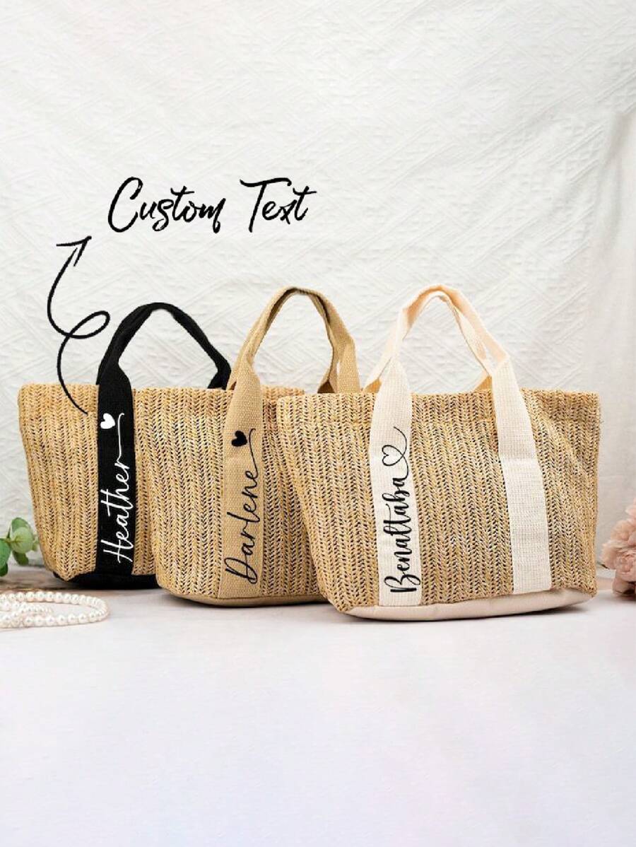 Túi tote vải bố thêu tùy chỉnh với viền vải lanh, túi xách chống thấm nước dung tích lớn, túi đi biển, túi xách tùy chỉnh, quà tặng cho phù dâu, có thể gấp gọn, quà tặng tiệc tùng, quà tặng ngày Valentine