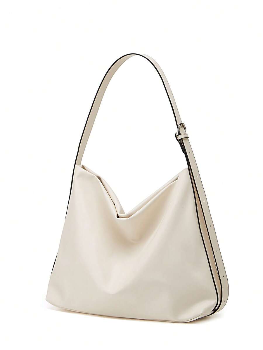 女士时尚新款大容量纯色 PU 皮革高端休闲单肩包，适合外出、通勤、工作和办公室日常使用 - 白色 - 查看 1