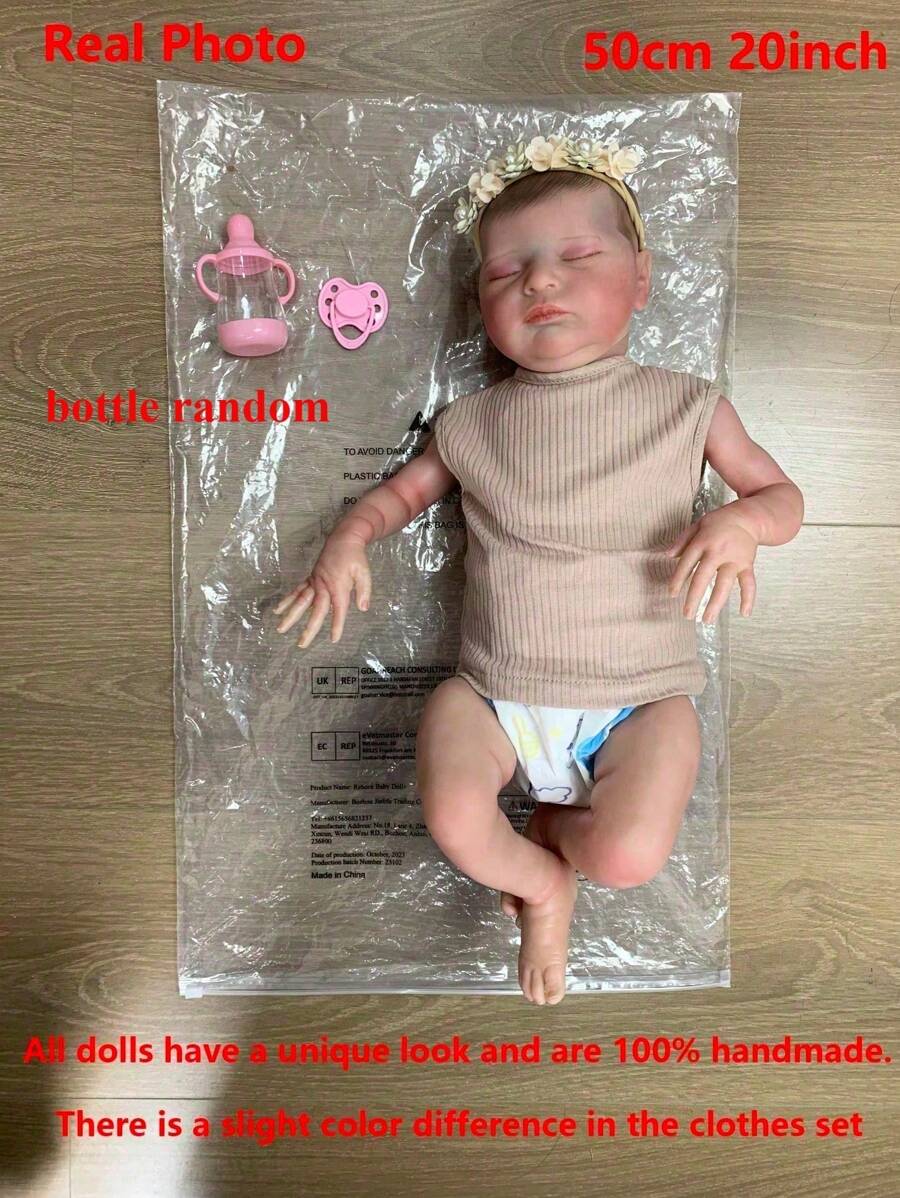 50 CM 20 Inch Realistic Soft Vinyl Reborn Asleep Baby Doll With 3D