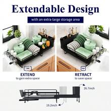 Multifunctional Dish Rack And Drainboard Set, Extendable Dish Drying Rack, Anti-Rust Large Dish Drying Rack With Cutlery & Cup Holders, Versatile Drying Dish Rack For Kitchenware - Black - View 3