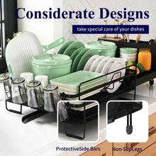 Multifunctional Dish Rack And Drainboard Set, Extendable Dish Drying Rack, Anti-Rust Large Dish Drying Rack With Cutlery & Cup Holders, Versatile Drying Dish Rack For Kitchenware - Black - View 4