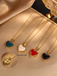 VceTd 1 件优雅复古风格多色女王心形 18K 镀金不锈钢可翻转吊坠项链，适合女性在宴会、婚礼或情人节礼物中佩戴 - 金黃色 - 查看 10