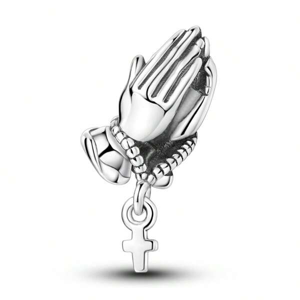 Gebetshand Charm Perlen geeignet für Armbänder 925 Sterling Silber DIY Hängender Kreuz Segnungs Anhänger Charms Feiner Schmuck Damen Familie Geburtstag Geschenk