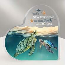 1pc Heart-Shaped Acrylic Sign With Turtle Design - 'Every Day Is A New Beginning Desktop Plaque - Perfect For Home, Office, Room - Ideal Gift For Friends, Family & Couples Birthday - Transparent - View 1
