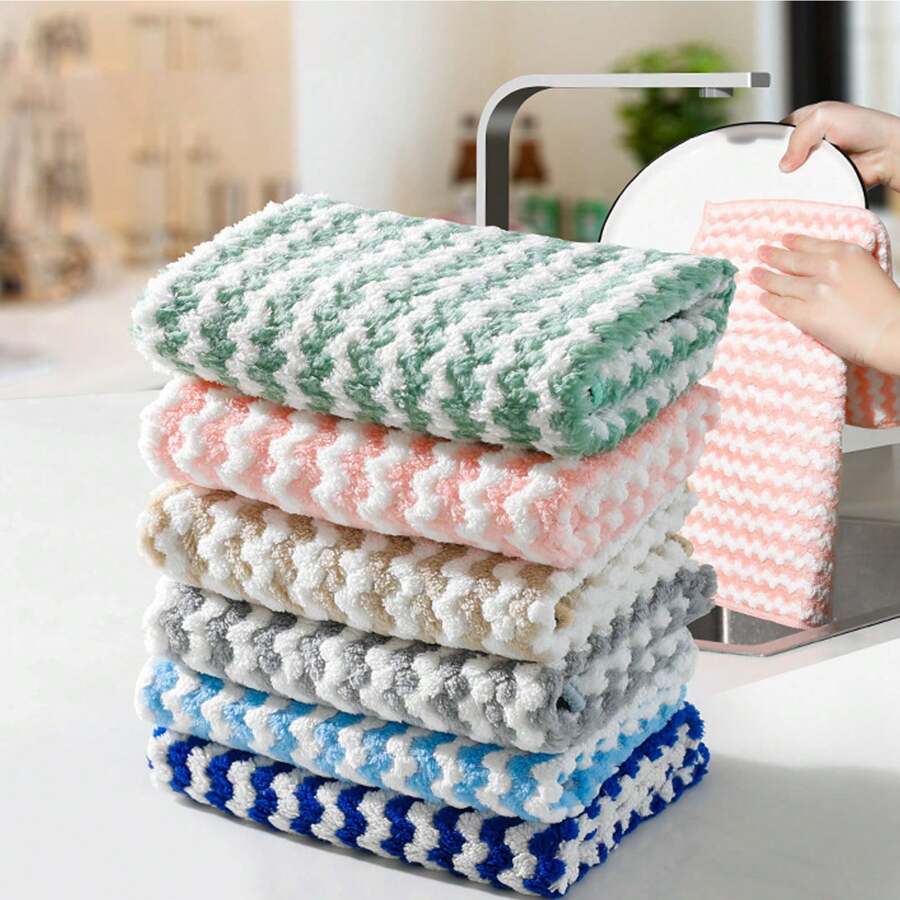 Pack de 5 paños de cocina a rayas, lavables, reutilizables, superabsorbentes para cocina, baño