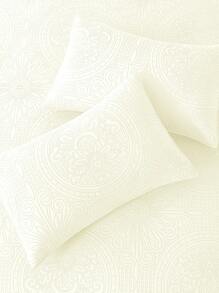 3 Pieces Of Solid Color Quilt Set With Creative Circular Pattern Design. Suitable For All Seasons, Soft And Comfortable Bedding Set, (Include 1 Quilt + 2 Pillowcases). - White - View 8