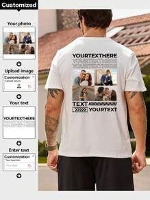 Customized Personalized Boyfriend Style Men's T-Shirt With Your Own Photo And Text Printed On The Back, Personalized Gift For Your Husband Or Boyfriend. - White - View 1