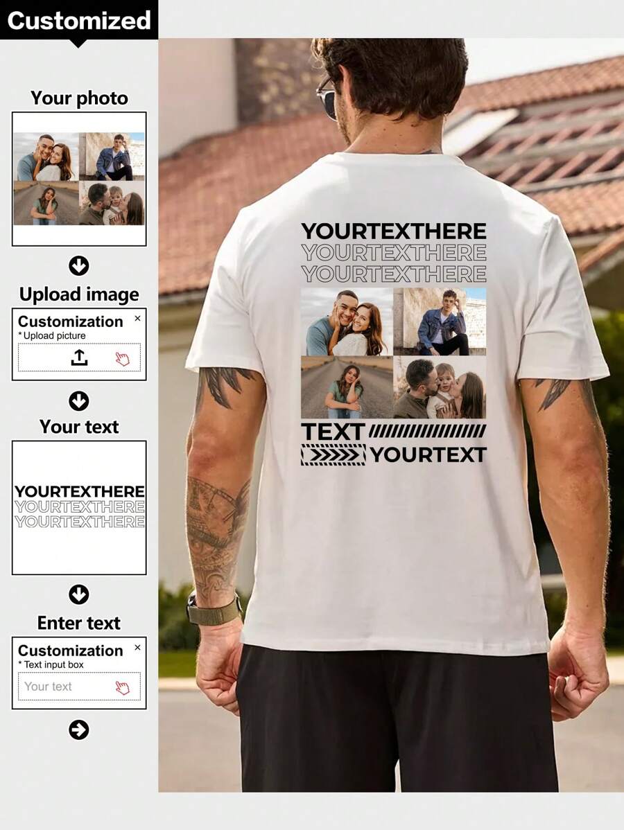 Customized Personalized Boyfriend Style Men's T-Shirt With Your Own Photo And Text Printed On The Back, Personalized Gift For Your Husband Or Boyfriend. - White - View 1