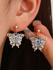 1 Cặp bông tai hình bướm nhiều màu sắc dành cho nữ, thích hợp để đeo hàng ngày - Nhiều màu - Xem 1