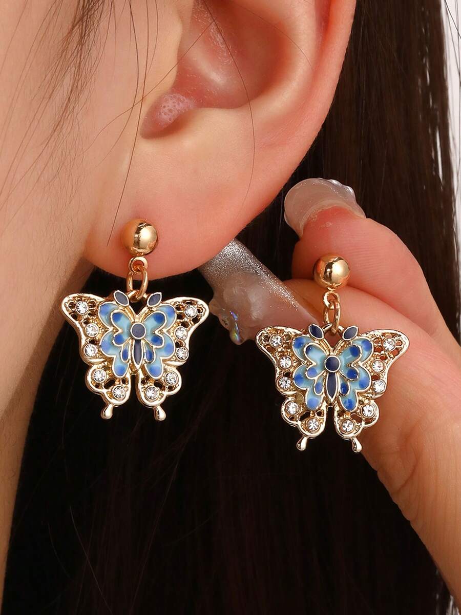 1 Cặp bông tai hình bướm nhiều màu sắc dành cho nữ, thích hợp để đeo hàng ngày - Nhiều màu - Xem 1