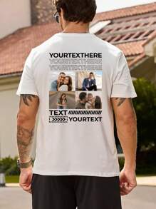Customized Personalized Boyfriend Style Men's T-Shirt With Your Own Photo And Text Printed On The Back, Personalized Gift For Your Husband Or Boyfriend. - White - View 2