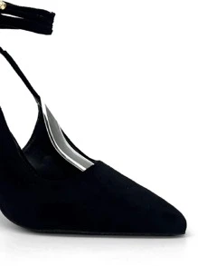 RevReaL REVREAL Women's Pointed Toe Black Suede Stiletto Heels With Ankle Wrap Tie Stylish High Heels