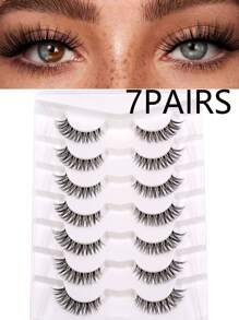 7 Pairs Of 13mm Transparent Stem Natural Feathery Soft False Eyelashes, Fashion For Party Makeup