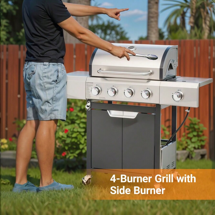 Propane Grill 4 Burner Barbecue Grill Stainless Steel Gas Grill With