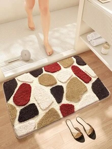 DAJIANG 1片棕色浴室地垫，鹅卵石纹理，柔软舒适，超强吸水，可水洗，适用于教室、淋浴房和浴室，春季装饰，浴室配件，厚实柔软 - 彩色 - 查看 9