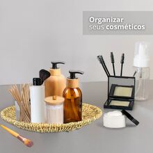 Kit 3 centro de mesa palha fibra natural cesto redondo multiuso decorar organizar banheiro toalhas cosméticos quarto escritório bancada recepção sala cozinha fruteira