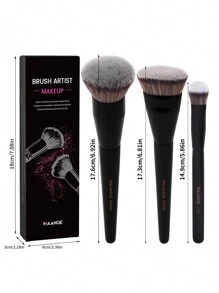 MAANGE 3pcs Professional Makeup Brush Set With Paper Box,Makeup Brush With Foundation Brush Blush Brush Concealer Brush,Makeup Tools With Soft Hair And Fluffy For Easy Carrying,Brush For Travel,Gift For Women&Girls - 黑色 - 查看 3