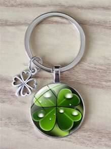 1pc Lucky Four Leaf Clover Keychain Alloy Pendant Time Gemstone Glass Crystal Handbag Men's Car Lucky Jewelry Fashion Gift School Car Accessories Cute Goth Y2k