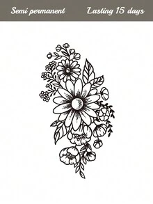 1pc Herbal Juice Semi-Permanent Magical Tattoo Sticker, Creative Delicate Floral Pattern, Gift For Women, 7-14 Days Waterproof, Fade-Resistant, Large Size For Arm, Chest, Back, Body Temporary Tattoo - Blue - View 2