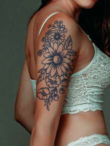 1pc Herbal Juice Semi-Permanent Magical Tattoo Sticker, Creative Delicate Floral Pattern, Gift For Women, 7-14 Days Waterproof, Fade-Resistant, Large Size For Arm, Chest, Back, Body Temporary Tattoo - Blue - View 4