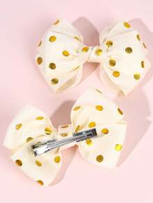 2 件装幼儿女孩闪光发夹、金色波尔卡圆点发夹、双层缎带发夹、鳄鱼夹、儿童青少年发饰、节日派对舞会发夹 - 彩色 - 查看 10