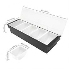 CNCEST 3/5/6 Ingredient Containers Stainless Steel, Compartments Bar Ingredient Container, Spice Dispenser Garnish Plastic Fruit Caddy Tray Home Veggie Box With Lid For Restaurant Buffet And Bar - 黑與白 - 查看 5