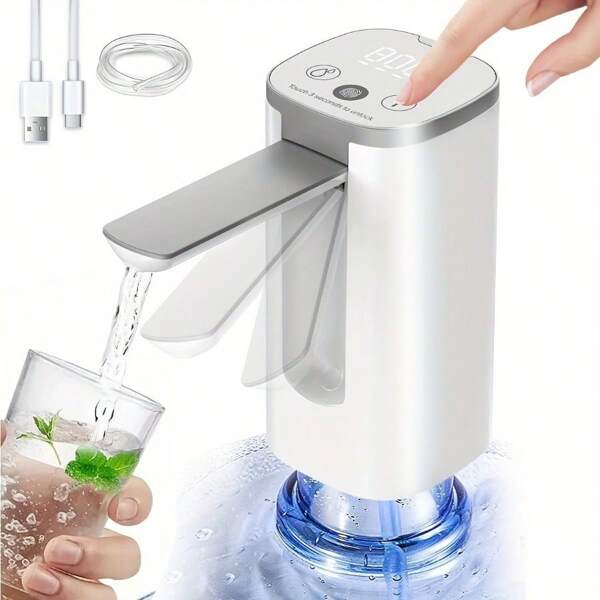 Digital Display, Type-C USB Charging, Portable Electric Water Pump, Foldable Spout, Precise Quantity & Continuous Drinking For 5-Gallon Bottle Water Dispenser