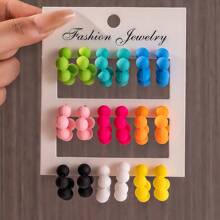 9pairs New European & American Style Exaggerated C-Shape Electroplated Colored Resin Earrings Set - CCB - View 9
