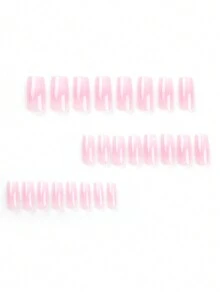 渐变粉色美甲凝胶指甲油短方形美甲套装，亚克力美甲模具，24片美甲贴片，适合情人节 - 彩色 - 查看 3