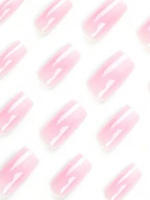 渐变粉色美甲凝胶指甲油短方形美甲套装，亚克力美甲模具，24片美甲贴片，适合情人节 - 彩色 - 查看 4