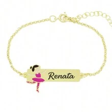 Pulseira Feminina Personalizada Bailarina Nome Renata Banhada Ouro 18K - 999015457