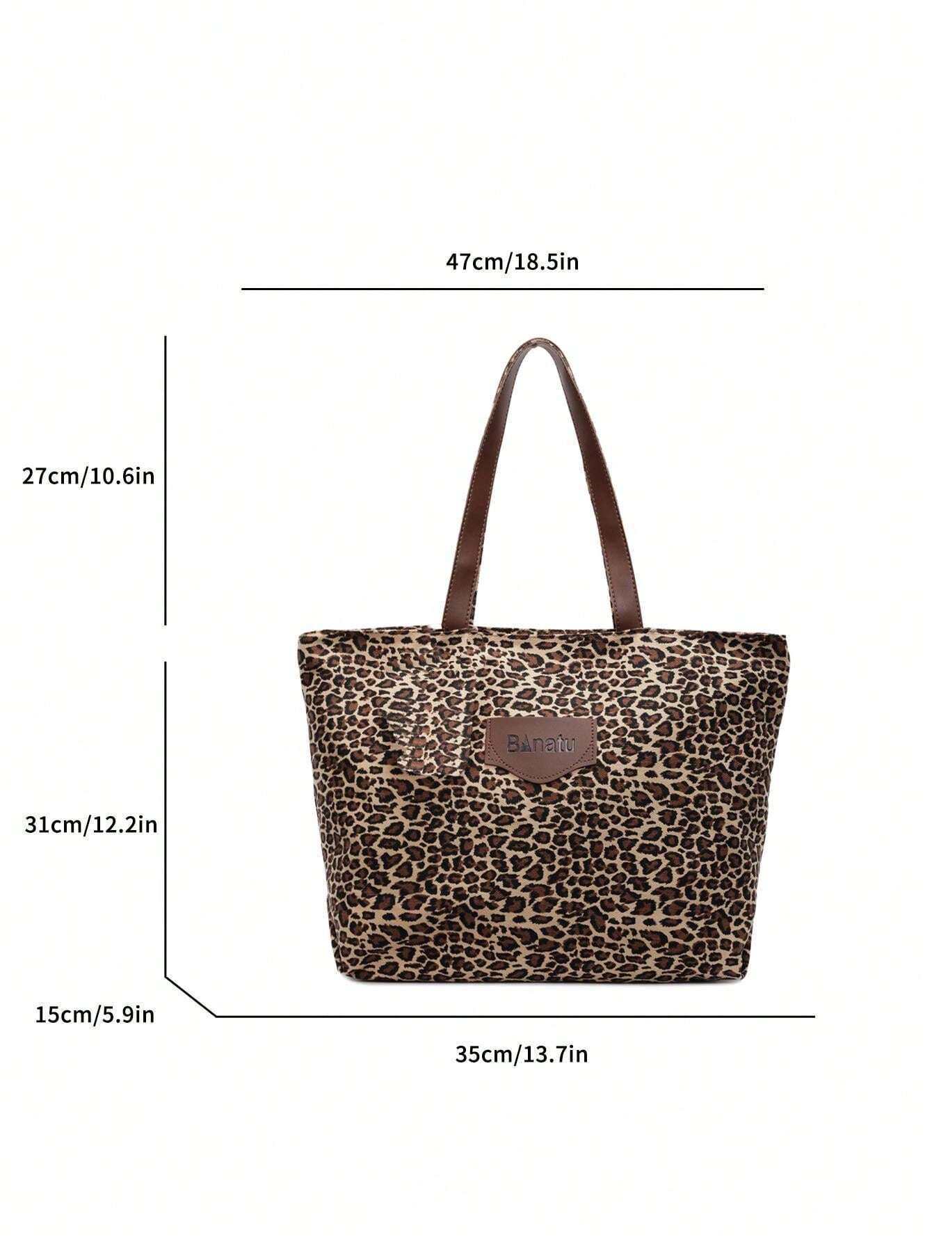 1pc Fashionable Minimalist Leopard Print Zipper Closure Tote Bag, Women