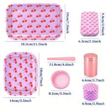 7pcs/Set, Rolling Tray Set With Grinder,Including Large And Small Trays, Storage Boxes, Cigarette Storage Jars, Ashtrays, Storage Tubes, Party, Holiday And Birthday Gift - 櫻桃 - 查看 4