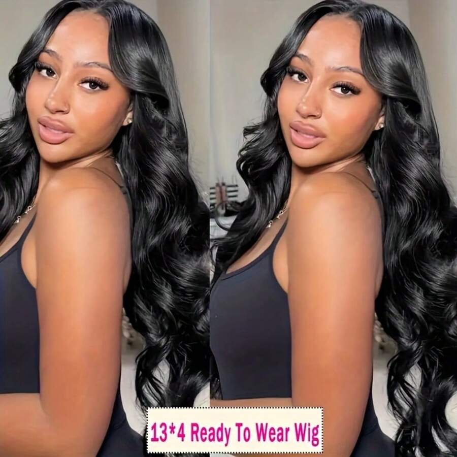 13x4 Body Wave Wear And Go Glueless Wig Bye Bye Knots Lace Wig Wear And Go Glueless Wigs Human Hair Pre Plucked Pre Cut For Beginners Body Wave Lace Front Human Hair Wigs For Women Natural Black Wig 250% - 黑色 - 查看 1