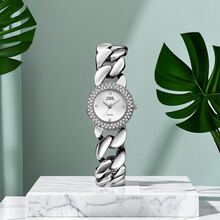 时尚休闲女士礼品手表锌合金手链腕表珠宝石英表日本机芯 - 銀色 - 查看 3