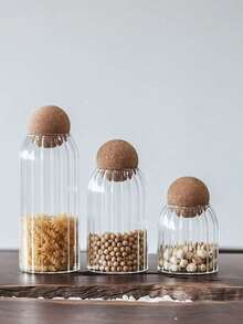 1 个玻璃罐圆形塞子，带木盖和密封软木塞，用于香料、糖、咖啡、茶叶储存、透明糖果食品容器、玻璃瓶、咖啡粉储存罐、茶罐、 - 無色 - 查看 5