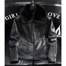 Men's PU Imitation Leather Jacket With Faux Fur Collar - Camel Colored PU And Polyester Blend, Mature Style, Lapel, Non Stretch Woven Fabric, Solid Color, Zipper Closure, Regular Style - 黑色 - 查看 6