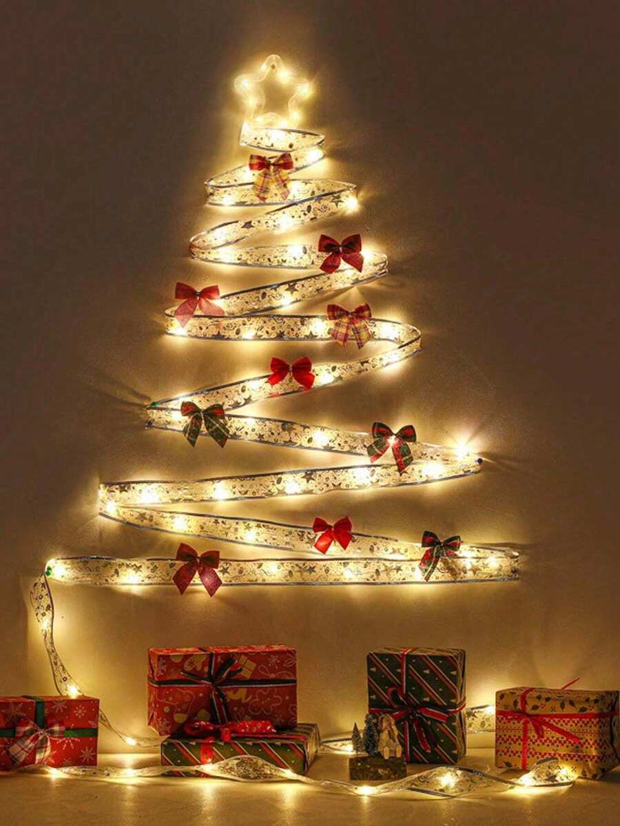 1 dây đèn LED ruy băng Giáng sinh dài 1m, trang trí cây thông Noel ruy băng đôi màu vàng/bạc, quà tặng mặt dây chuyền cây thông Noel, dây đèn ruy băng trang trí lò sưởi cầu thang trong nhà ngoài trời, đồ dùng thiết yếu cho Giáng sinh, quà tặng Giáng sinh, - Nhiều màu - Xem 1