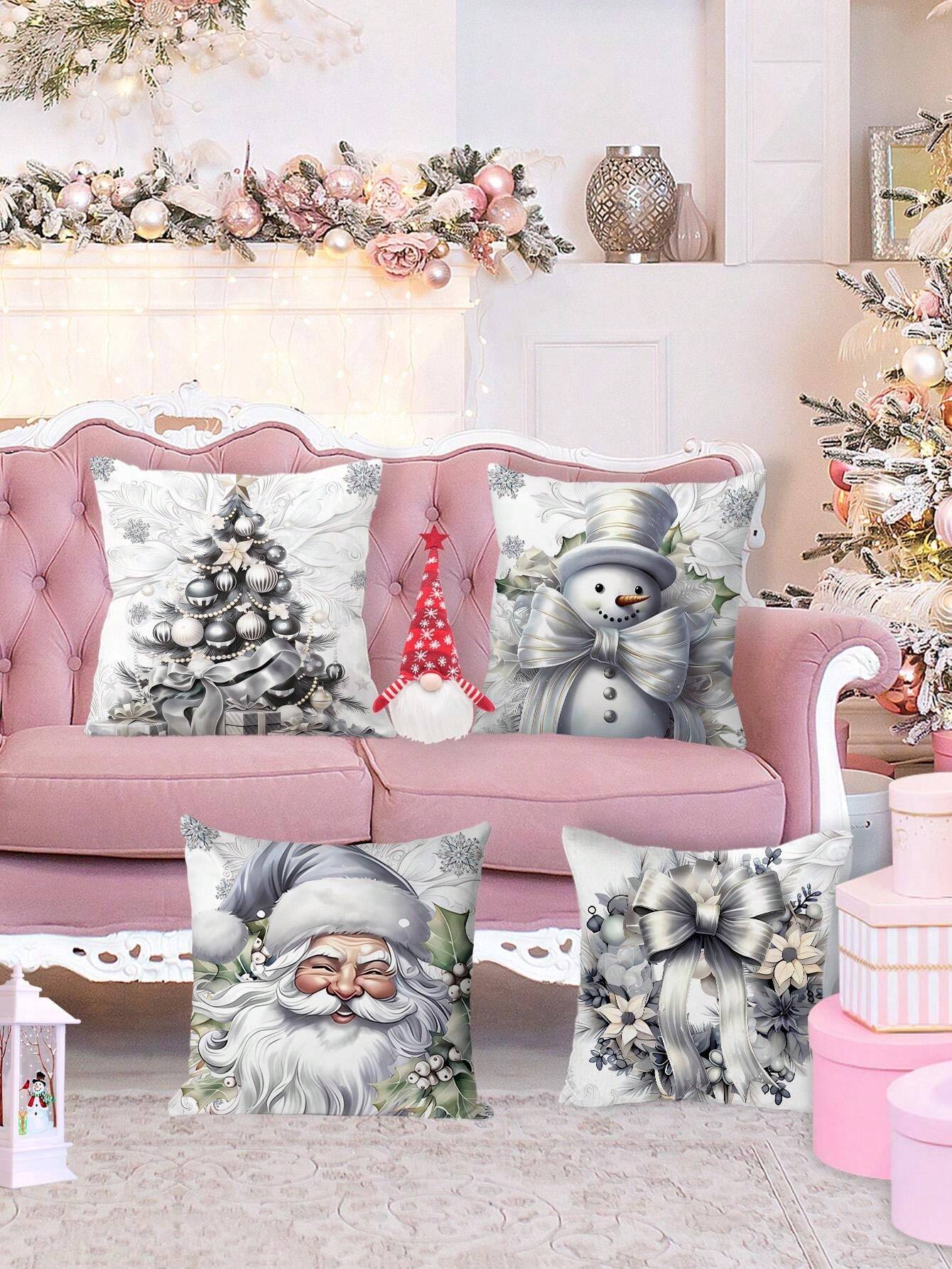 4pcs Christmas Decorative Pillow Covers, 17.7*17.7 Inch Square Throw