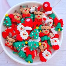 10 件混合随机装饰品，手绘树脂卡哇伊彩色女孩姜饼人、雪人、铃铛、熊、圣诞树盒、红绿袜子、卡通圣诞迷你小雕像、DIY 装饰工艺用品 - 多色 - 查看 1