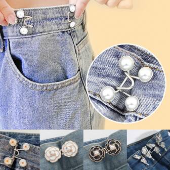 1/2 Sets Of Pants Waist Tightener Instant Daisy Flowers Butterflies Patterns Jean Buttons For Loose Jeans Pants Clips For Waist Detachable Jean Buttons Pins No Sewing Waistband Tightener