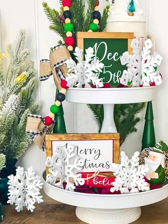 1 pieza Decoración de mesa de Navidad con copo de nieve 3D de madera blanca, centro de mesa adecuado para suministros de fiesta de Navidad, decoración del hogar, regalos de fiesta