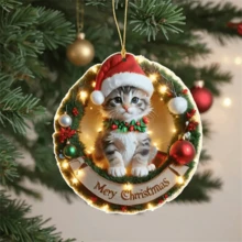 3 件装圣诞节新款可爱猫咪装饰亚克力扁平汽车吊坠饰品，派对装饰 - 多色 - 查看 3