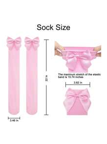 1 Pair Simple Bow Over-The-Knee Stockings, Smooth & Soft, Cozy Socks - Coral Pink - View 5