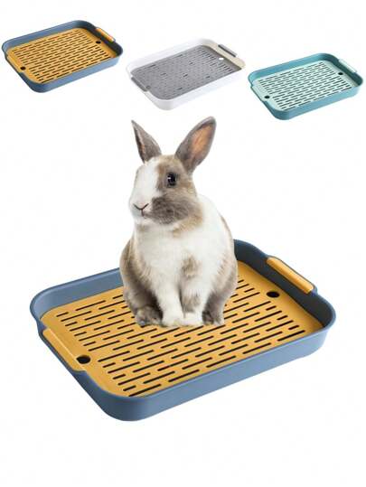 1pc Double-Deck Hollow Design Rabbit Litter Box, Easy To Clean Small Pet Toilet Tray Suitable For Pet Rabbit, Hamster Corner Toilet Box Cleaning Supply