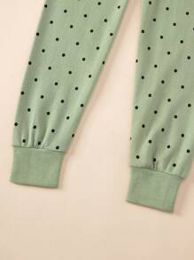 2 件套 小男孩绿色圆点卡通印花家居服套装 保暖内衣 春秋 - 薄荷綠 - 查看 9