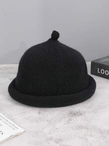 1 件女士纯色卷边休闲针织帽，适合日常、聚会和旅行 - 純色 - 查看 6