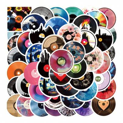 50pcs/Pack Vintage Vinyl Record Music Theme Sticker, Cute Cartoon Interesting Aesthetic Stickers For Scrapbook, Self-Adhesive Sealing Stationery Cards, Envelopes, Guitars, Musical Instruments Decor, Christmas Gifts, Teenager Party Supplies, Reward & Motivation