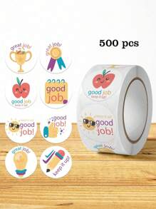 500pcs/Roll Kids Cute Cartoon "Good Job" Encouragement Sticker, INS Style For Teachers To Praise And Encourage Students, Applicable To Stationery, Books, Phones, Laptops, Hard Hats, Water Bottles, Glasses, Multi-Purpose, Waterproof PVC Sticker Back To School - Multicolor - View 1