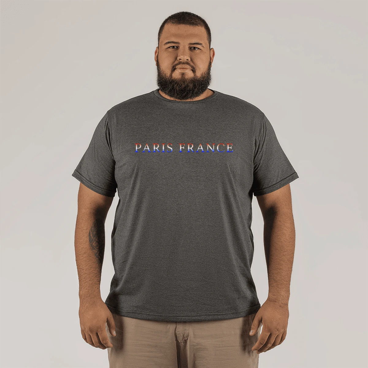 Paris Font Printed Plus Size T-Shirt Large Shape Various Sizes 100% Cotton - 深灰色 - 查看 1